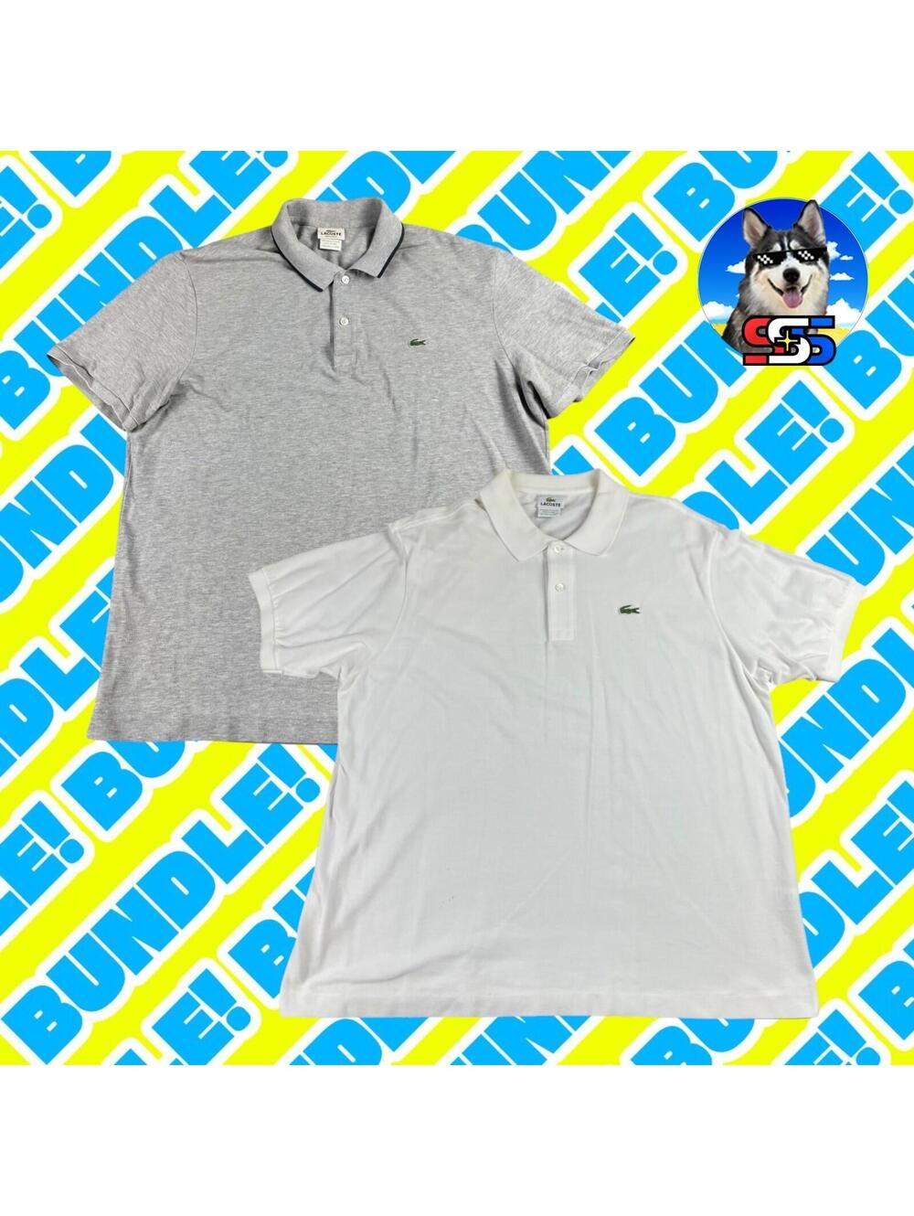 (Lot of 2) Lacoste Classic Knit Golf Polo Shirt Men's 7 Gray & White Bundle